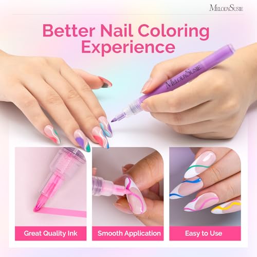 MelodySusie 24-Color Nail Art Pen Set 0.7MM Fine Tip for Detailed Nail Designs