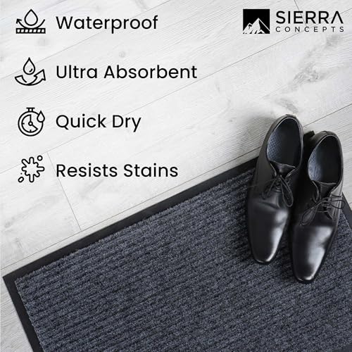 48x36 Steel Gray Indoor Outdoor Welcome Door Mat Set - Heavy Duty Ribbed Polyester Entryway Doormats, 2-Pack