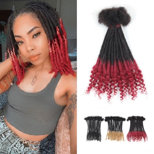 10 Inch Human Hair Dreadlock Extensions with Curly Ends - Black to Red, 20 Strands, 0.4cm Width, Handmade, Permanent Style (Variation: 1B-BUG / 10 Inch-20s-4mm)