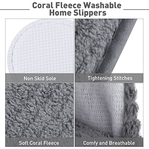 Elcoho Medium Grey Closed Toe Spa Slippers 12 Pairs Coral Fleece Washable Home & Hotel Use