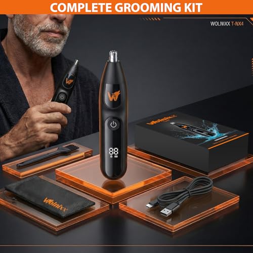 WOLNIXX Nose & Ear Trimmer - Wet/Dry Rechargeable Electric Grooming Tool, 8000 RPM, Model 2026