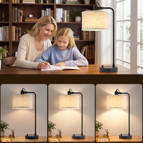 Black Adjustable Bedside & Table Lamp Set of 2 with USB-C & A, Dimmable, Remove Shade - Variation Black-A
