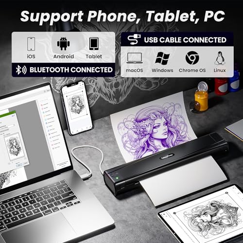 Black Portable Bluetooth Tattoo Stencil Printer 2026 New Version with App