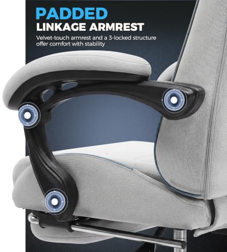 GTPLAYER Light Gray Fabric Gaming Chair with Pocket Spring Cushion, Ergonomic Office & Gaming Chair with Lumbar Support, Height Adjustable, Footrest & Linkage Armrests