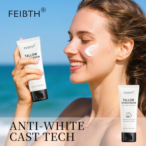 Tallow Sunscreen, Beef Tallow Sunscreen with Zinc Oxide, Non-Greasy Formula for Face and Body, Travel Size 2 oz
