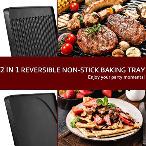 CUSIMAX Black 2-in-1 Electric Raclette Grill & Tabletop BBQ, Reversible Non-Stick Surface
