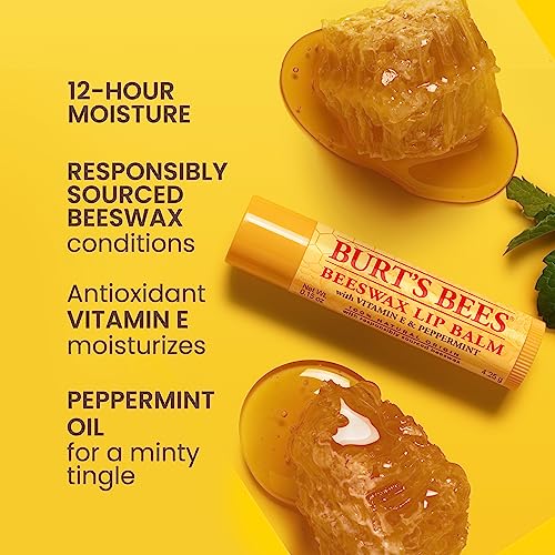 Burt's Bees Lip Balm, Lip Moisturizer With Responsibly Sourced Beeswax, with Vitamin E & Peppermint Oil, Natural Origin Moisturizing Care, 1 Tube, 0.15 oz. (Pack of 2)