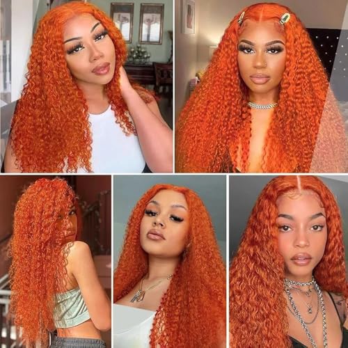 Cklikeb #350 Orange Deep Wave Human Hair Bundles 12 14 16 Inch – 3 Pack, 300g