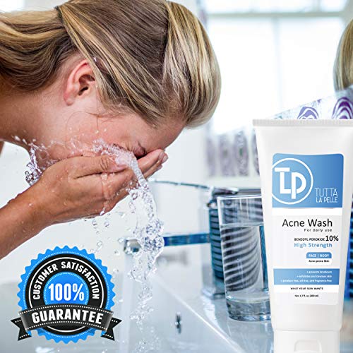 Tutta La Pelle Benzoyl Peroxide 10% Body Wash - Maximum Strength Acne Cleanser 6.7 oz