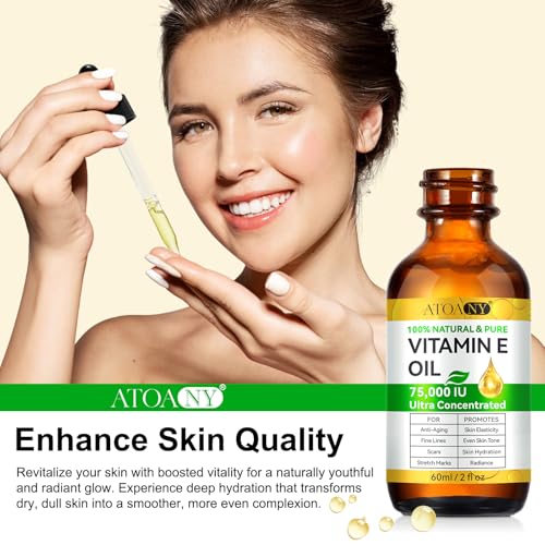 Vitamin E Oil for Skin 75,000 IU ? 2 Pack Vitamin E for Face, Hair, Scars, Nails, Ultra-Hydrating Body Oil for Dry Skin Wrinkles,Cold-Pressed, Non-GMO, Skincare Formula ?2 Fl Oz