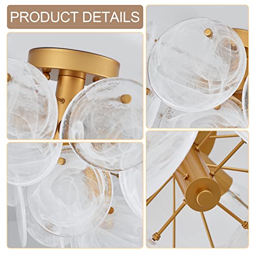VANZARLA Gold Modern Flush Mount Glass Ceiling Light Fixture for Bedroom Kitchen Hallway