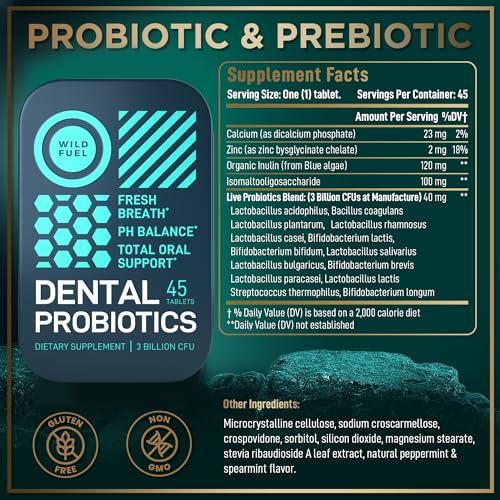 Oral Probiotics for Bad Breath and Dental Health - 3BN CFU, 14 Strains, 45 Mint Tablets