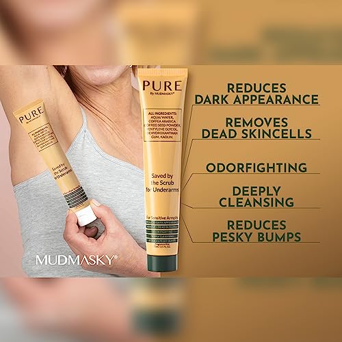 MUDMASKY pure - Saved by the SCRUB FOR UNDERARMS. Armpit Detox Scrub & Mask. Made with 5 clean ingredients - upcycled coffee beans