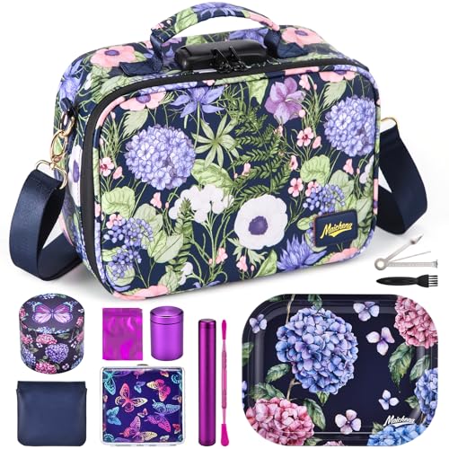 Storage Bag with Combination Lock and 10 Accessories, Travel Medicine Storage Lock Box, Carbon Lined Sling Pouch, Cosmetic Organizer Container Case, Great Gift for Women, Purple