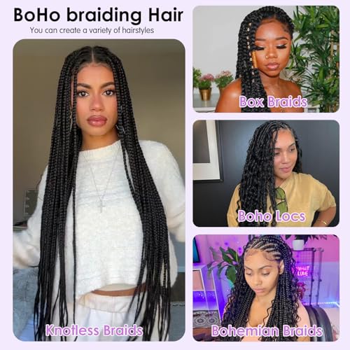 Black 16 Inch Human Hair Braids for Boho Styling - Deep Wave Bundles