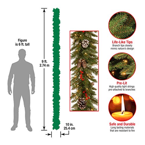 Pre-Lit Frosted Berry Christmas Garland - 9ft Indoor Outdoor Holiday Decor