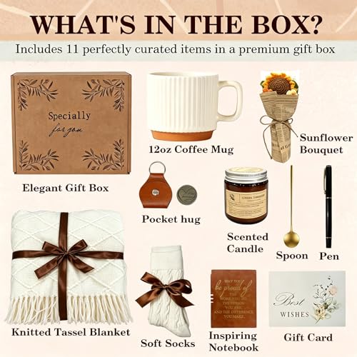 Self Care Gift Basket for Women with Cozy Blanket & Spa Items - Birthday & Get Well Gifts