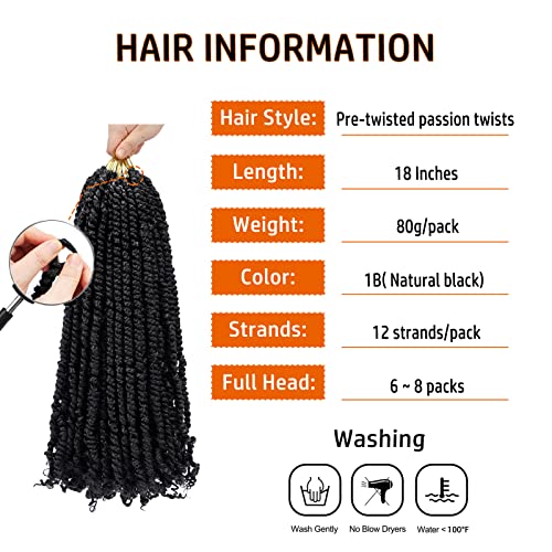Pre-Twisted Passion Twist Crochet Hair 18 Inch Water Wave Synthetic Extensions - 8 Packs, Color 1B - Variation of THIS listing