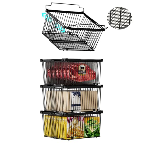 Large Freezer Organizer Bins for 5-9 Cu.Ft - Leak-Proof Bottom, Black 4Pack