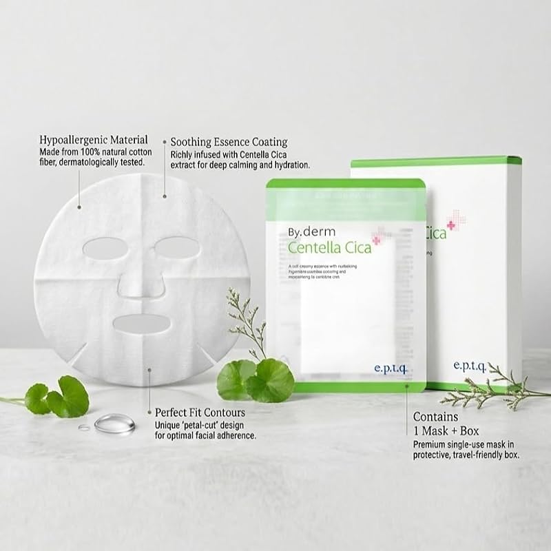 Centella Cica Sheet Mask for Skin Recovery & Acne Care - Hypoallergenic, 5-Pack