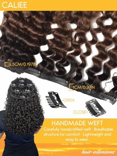 Caliee Burmese Curly Human Hair Clip Ins - Natural Black to Chocolate Brown 20 Inch 120g Variation T1B/4
