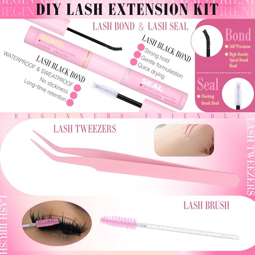 Volume Lash Clusters Kit with Spikes Lash Extension Kit 300D Lashes Cluster Eyelash Clusters 10-18mm Thick D Curl Lash Clusters 3D Fluffy Cluster Eyelash Extensions Lash Bond and Seal Tweezers Brush