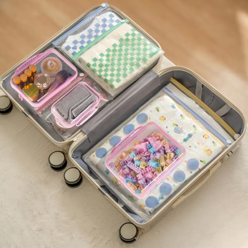 Bottom-Deepened-3 Pack Clear Hard Shell Zipper Case L+M+S,Portable Zipper Bags Waterproof Cosmetics Bags,Organizer Pouch For Snacks,Toy,Diapers,Travel,Pink