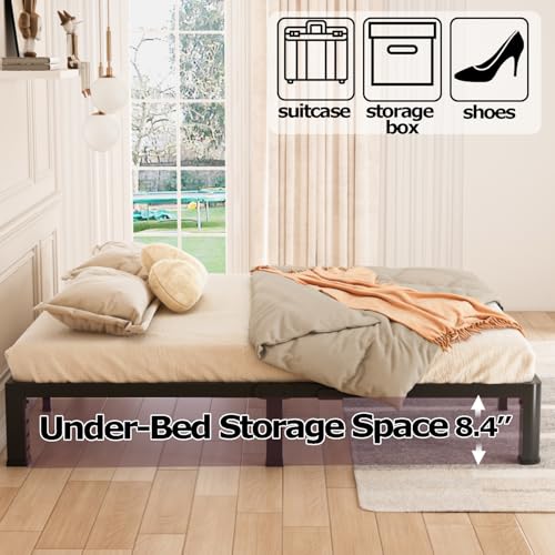 Full 10 Inch Heavy Duty Bed Frame with Round Corner Legs - Black, No Box Spring Needed