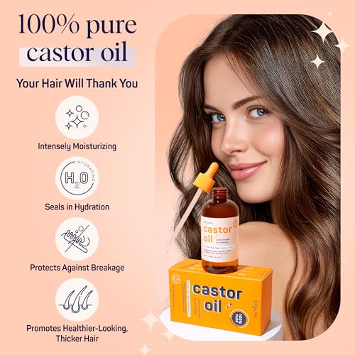SpaLife Organic Cold Pressed Castor Oil for Face, Brows, Hair, Skin, Nails, & Lashes | Hexane Free Cold Pressed Castor Oil & 2x Brow Brushes, 2x Lash Line Applicators, and Dropper | 8 FL OZ