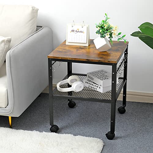 2-Tier Rustic End Table with Adjustable Height Shelf - Small Coffee & Nightstand