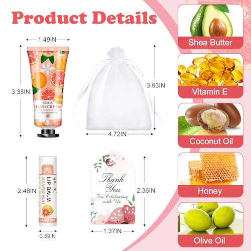 60 Pack Hand Cream and Lip Balm Bulk Gift Sets with Thank You Cards & Organza Bags – Assorted Scents
