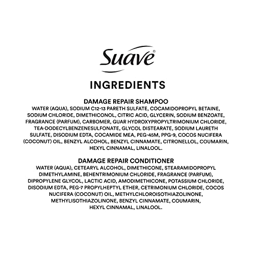 Suave Professionals Damage Repair Shampoo + Conditioner Coconut Oil, 28 Fl Oz (Pack of 4)