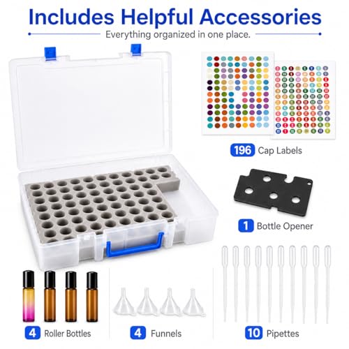 Essential Oil Storage Box for 75 Bottles - Clear Organizer with Foam Inserts