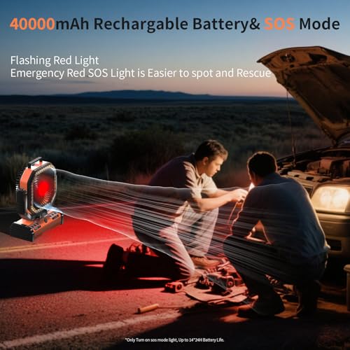 Rechargeable 12 Inch Camping Fan with 40000mAh Power Bank - Orange Variation