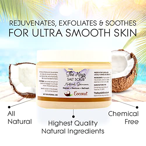 Sea Salt Body Scrub with Wooden Spoon - Coconut Scent - 12 Ounce Pack of 3