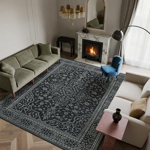 8x10 Rectangular Washable Area Rug - Black & White Living Room Bedroom Dining