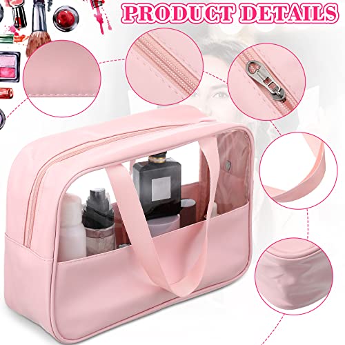 Reginary Pink Large Clear Makeup Bags Set - Travel Toiletry Organizer with Handle Strap, Waterproof Cosmetic Storage, 6 Pieces