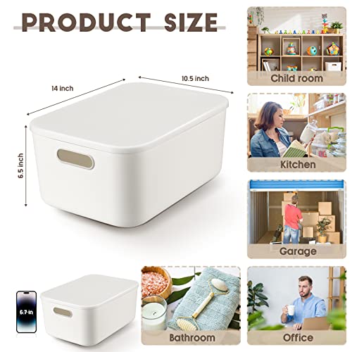 Plastic Storage Bins with Lids - 8 Pack White 14 x 10.5 x 6.5 in - Home & Office Organization