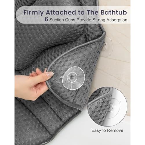 Bath Pillow, Bath Pillows for Tub Neck and Back Support, Soft 4D Air Mesh Bathtub Pillow 16.5 x 17.3 INCH, with 6 Powerful Suction Cups, Bath Accessories Relaxing Gifts for Women (Grey)