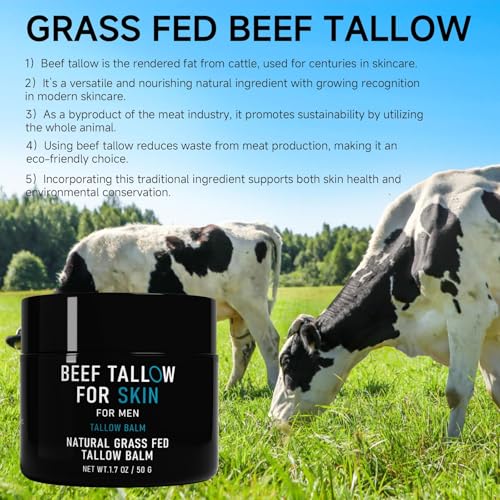 Beef Tallow for Skin, Beef Tallow Skin Care for Men, Mens Skincare Moisturizer for Face Neck Deeply Nourishing and Moisturizing, Tallow Face Moisturizer for Men