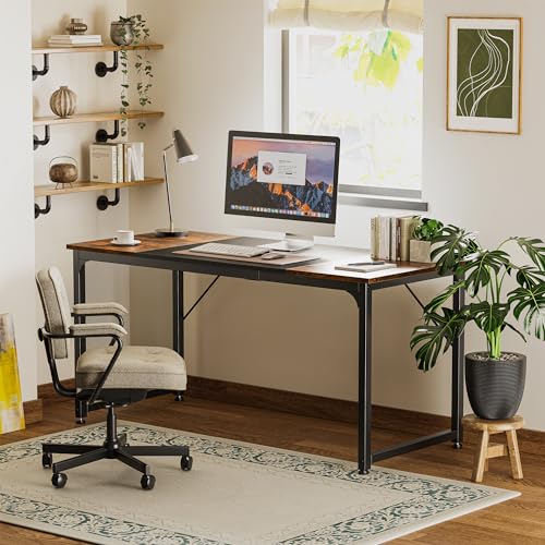Rustic Brown & Black 63-Inch Office Gaming Desk with Storage - Modern Home Workstation