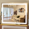 ROLOVE Gold Vanity Mirror with Lights 23x18 Inch, 3-Color Dimmable LED & Touch Control - Large Makeup Mirror for Dressing Room (Wall/Tabletop Mount)