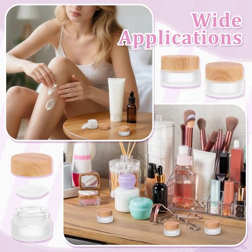 36 Pcs Glass Cosmetic Containers, Frosted Cosmetic Jars with Scoop and Sticker 0.17 OZ Makeup Sample Containers for Makeup Lotion Lip Balm Eye Cream(White)