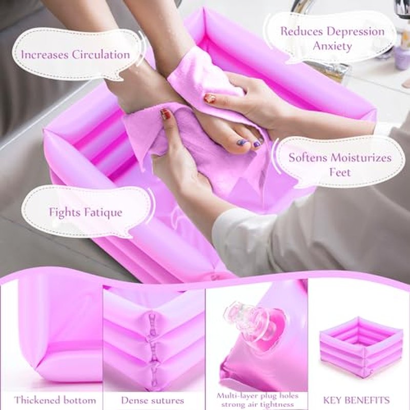 12 Pcs Foot Spa Kit for Girls Kids 12.5''x12.5''x8.3'' Foot Care Bath and 12''x28'' Hand Towels Washbasin Salon Towels Portable for Sleepover Spa Swim Birthday Party Supplies(Light Purple)