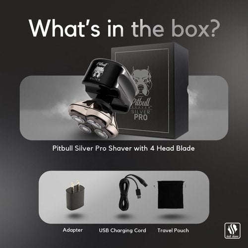 Skull Shaver Pitbull Silver PRO: Electric Head Shaver for Men, Wet & Dry Bald Head Shaver with Ergonomic Design - Perfect Grooming for Men