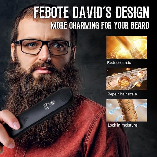Men's Beard & Hair Straightener Kit with Natural Boar Bristle Brush, Pear Wood Comb & Travel Bag