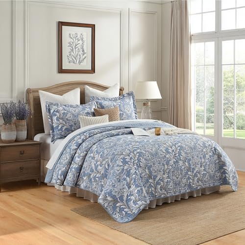 Queen Size 100% Cotton Quilt Set Blue Floral reversible sham included