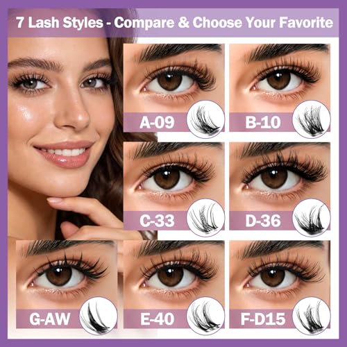 Fluffy Lash Extension Kit, 10?18mm Multi-Layer Individual Eyelash Clusters, Ultra-Soft Reusable Natural Look Wispy Set with Bond & Seal, Tweezers & Remover for Beginners