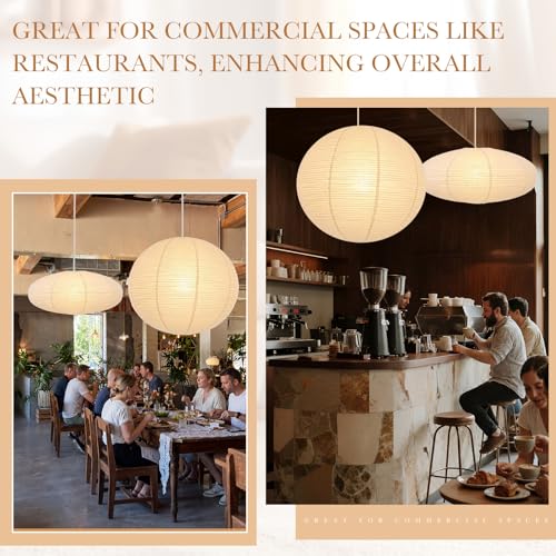 Large 30 Inch Hanging Paper Lanterns Set - Round & Oval White Lanterns with 20ft Cord & Hooks for Home Decor