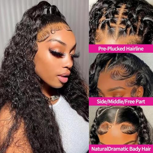 Gureimi Natural Black 20 Inch Deep Wave Lace Front Human Hair Wig - Pre Plucked & Full, Silky Virgin Hair